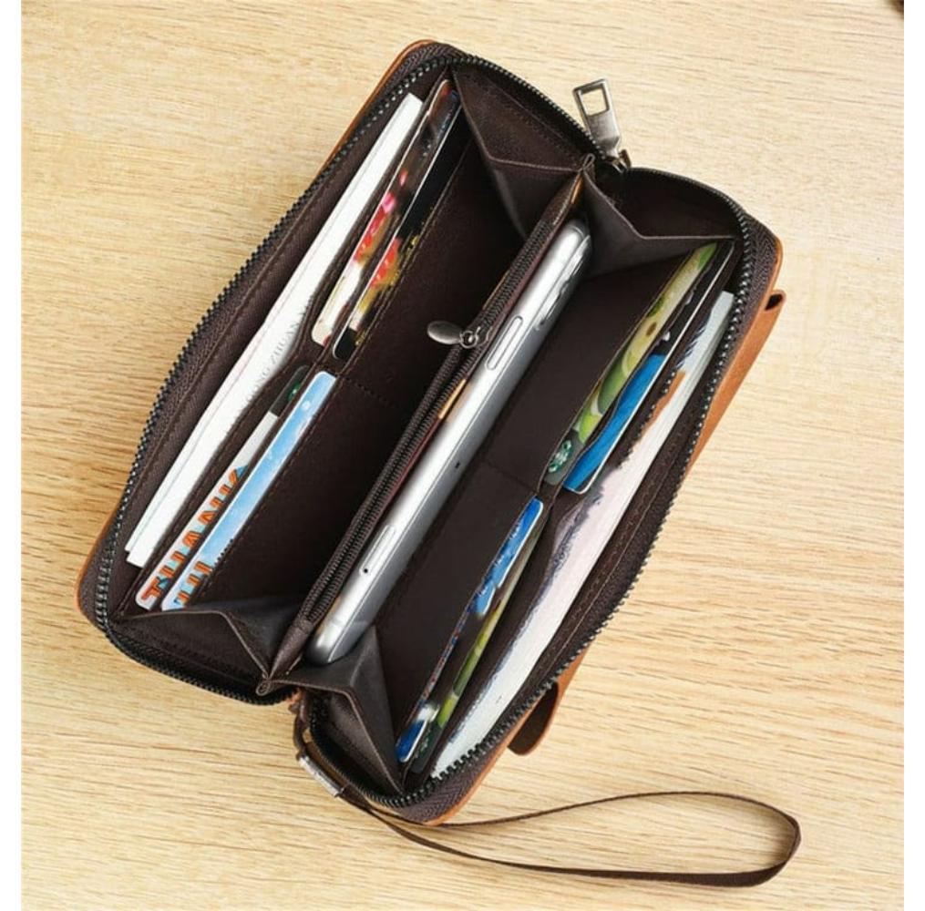 Unisex Leather Wallet - 1 Pc Slim Profile with Zipper Closure