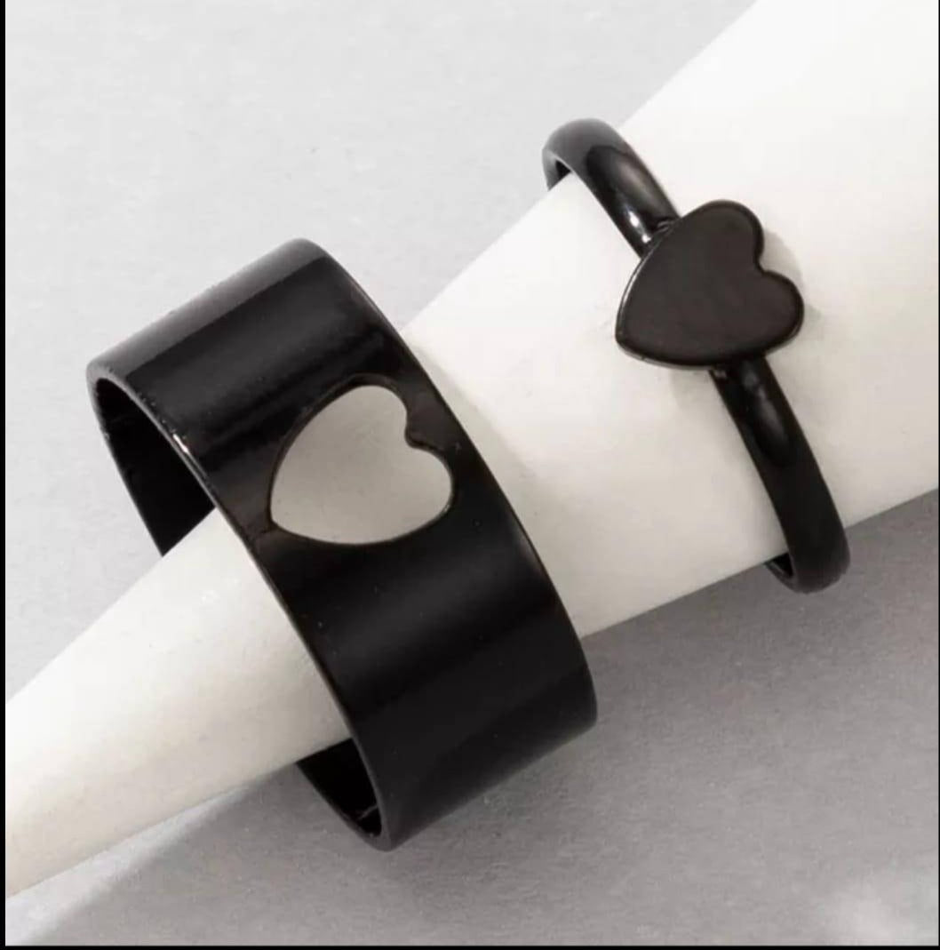 2 Pcs Trendy Couple Heart Rings