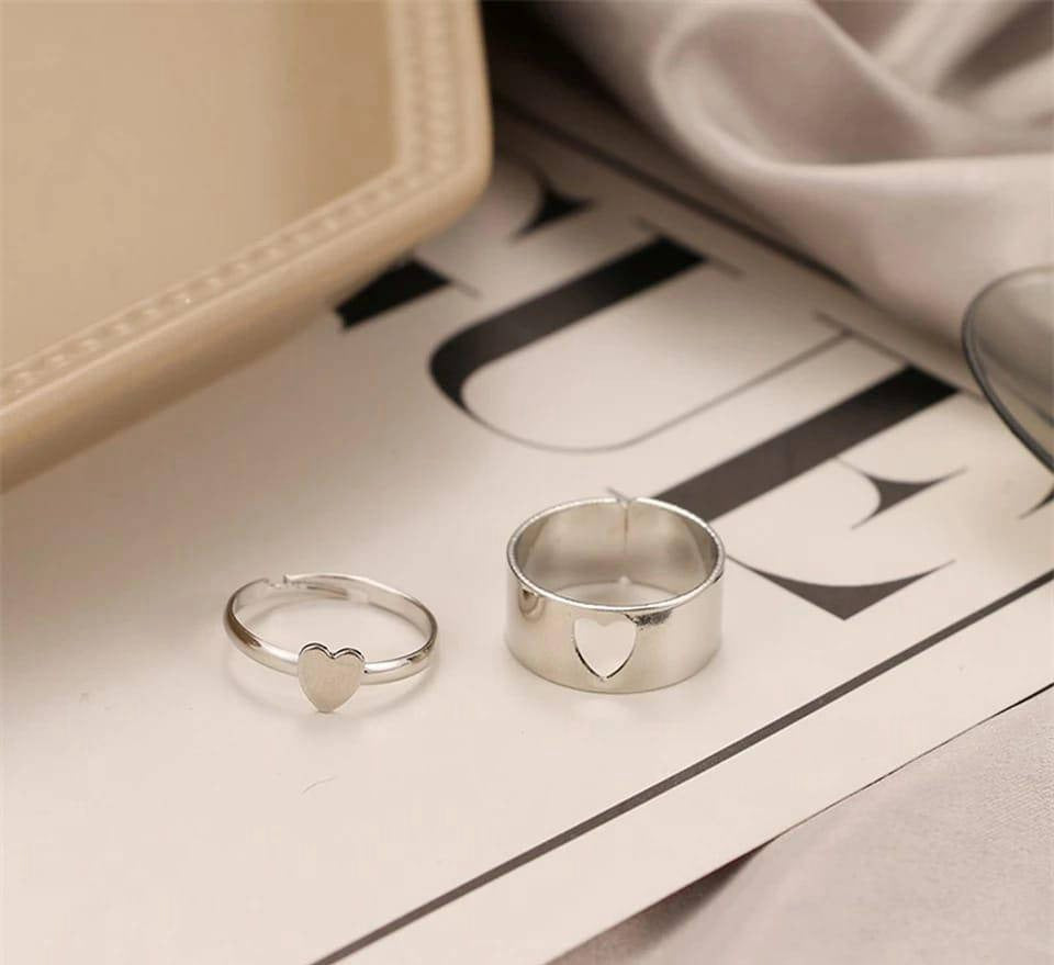 2 Pcs Trendy Couple Heart Rings