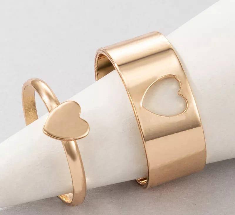 2 Pcs Trendy Couple Heart Rings