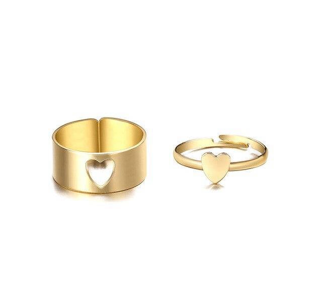 2 Pcs Trendy Couple Heart Rings